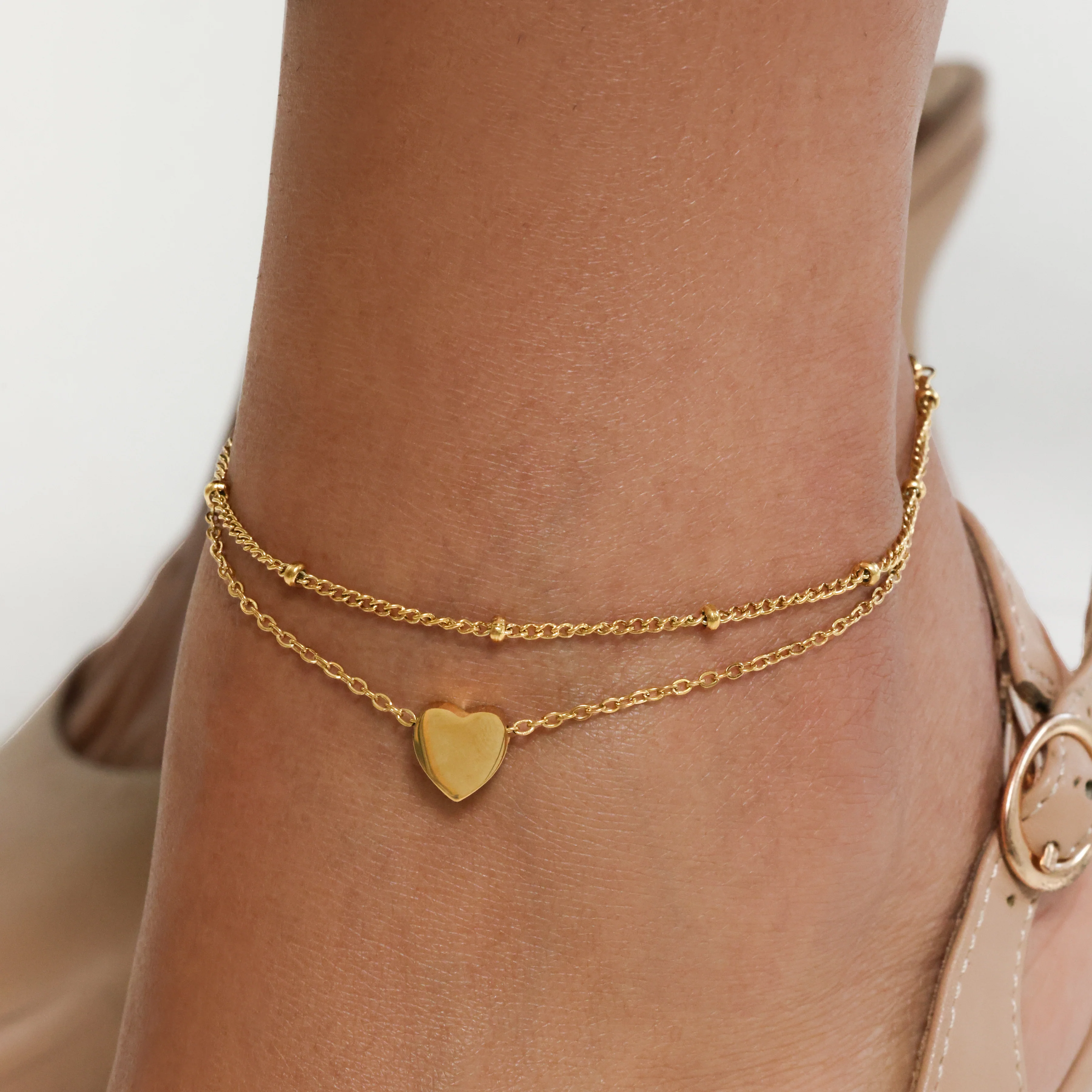 Dotted & Heart Stacker Anklet