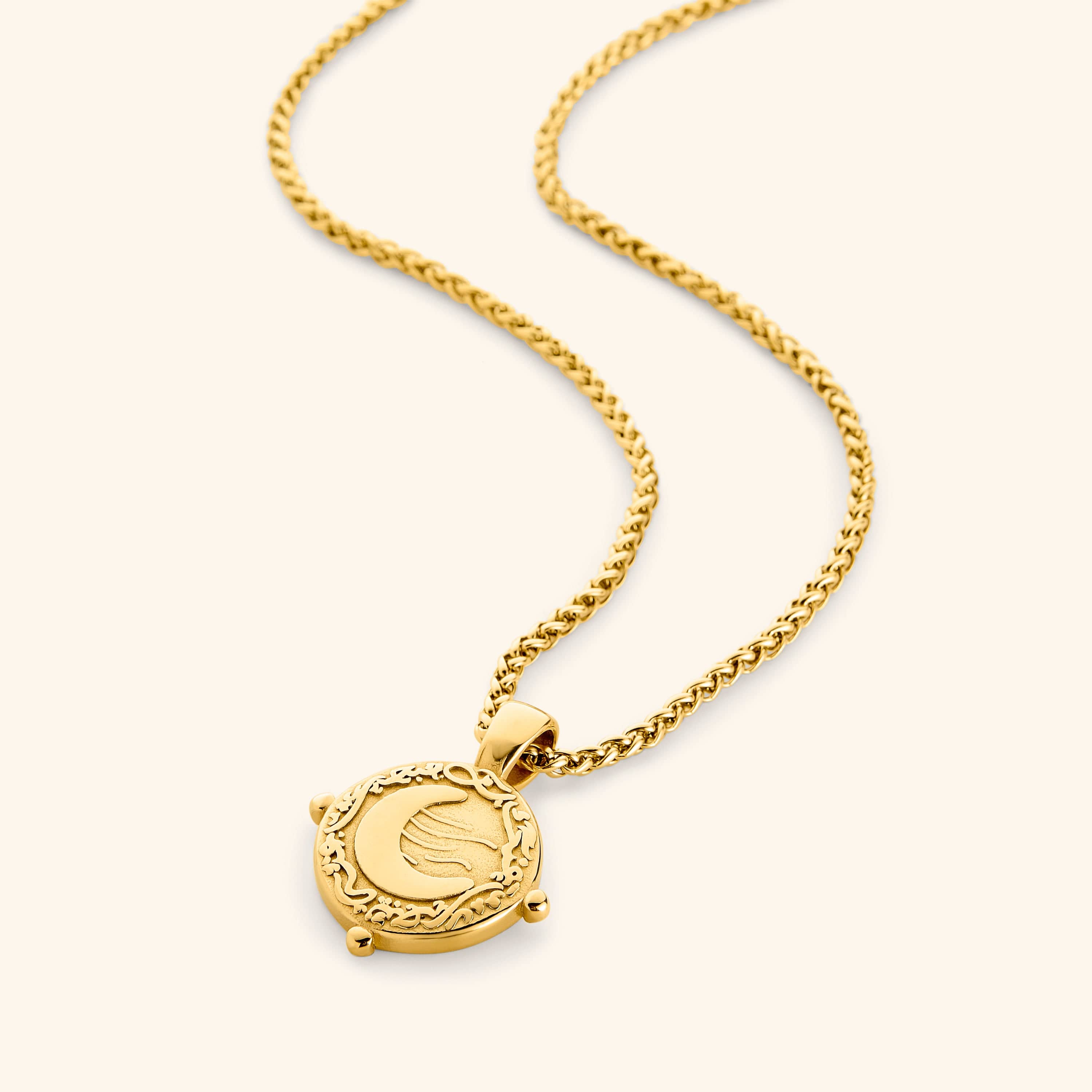 “What you seek is seeking you” Crescent Necklace