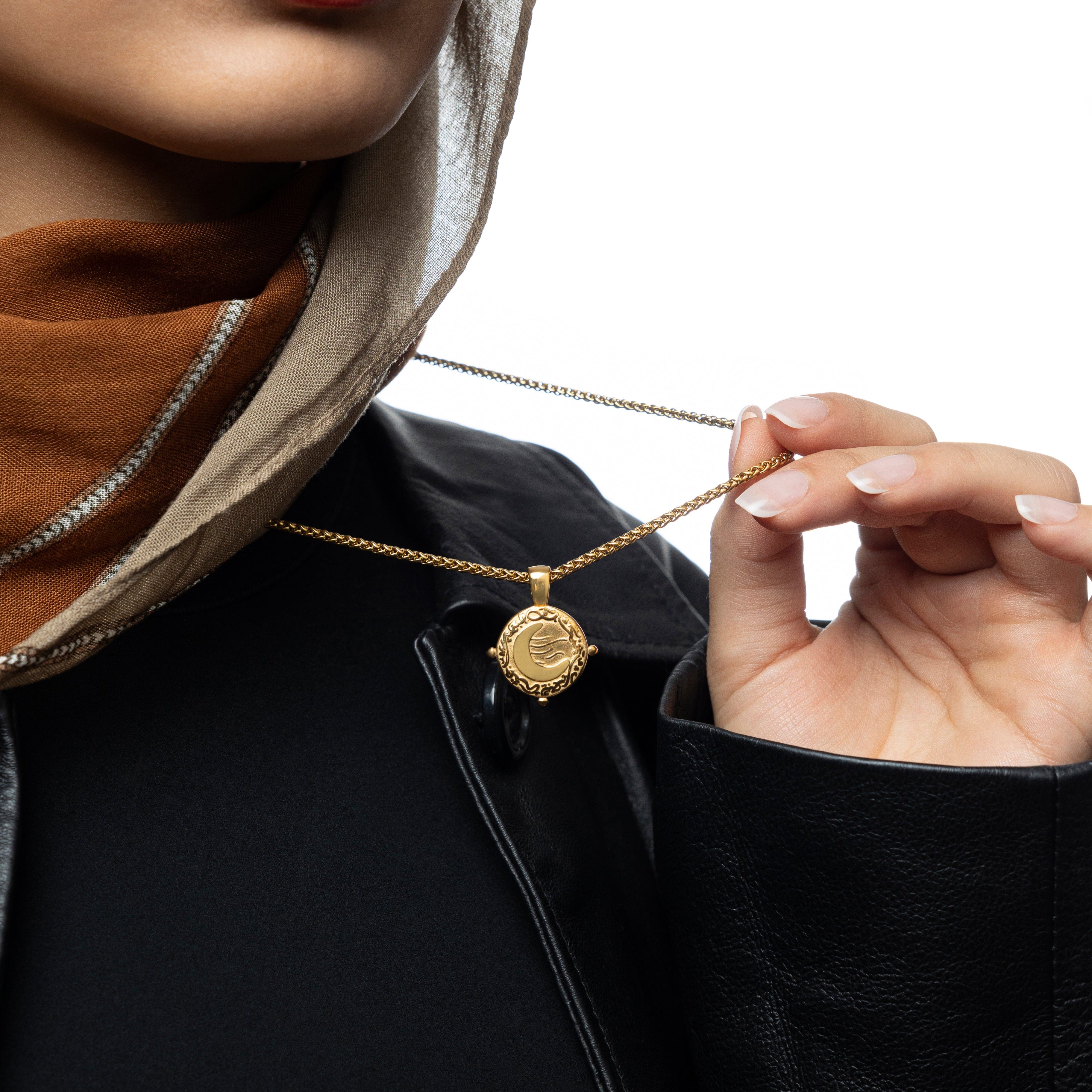 “What you seek is seeking you” Crescent Necklace